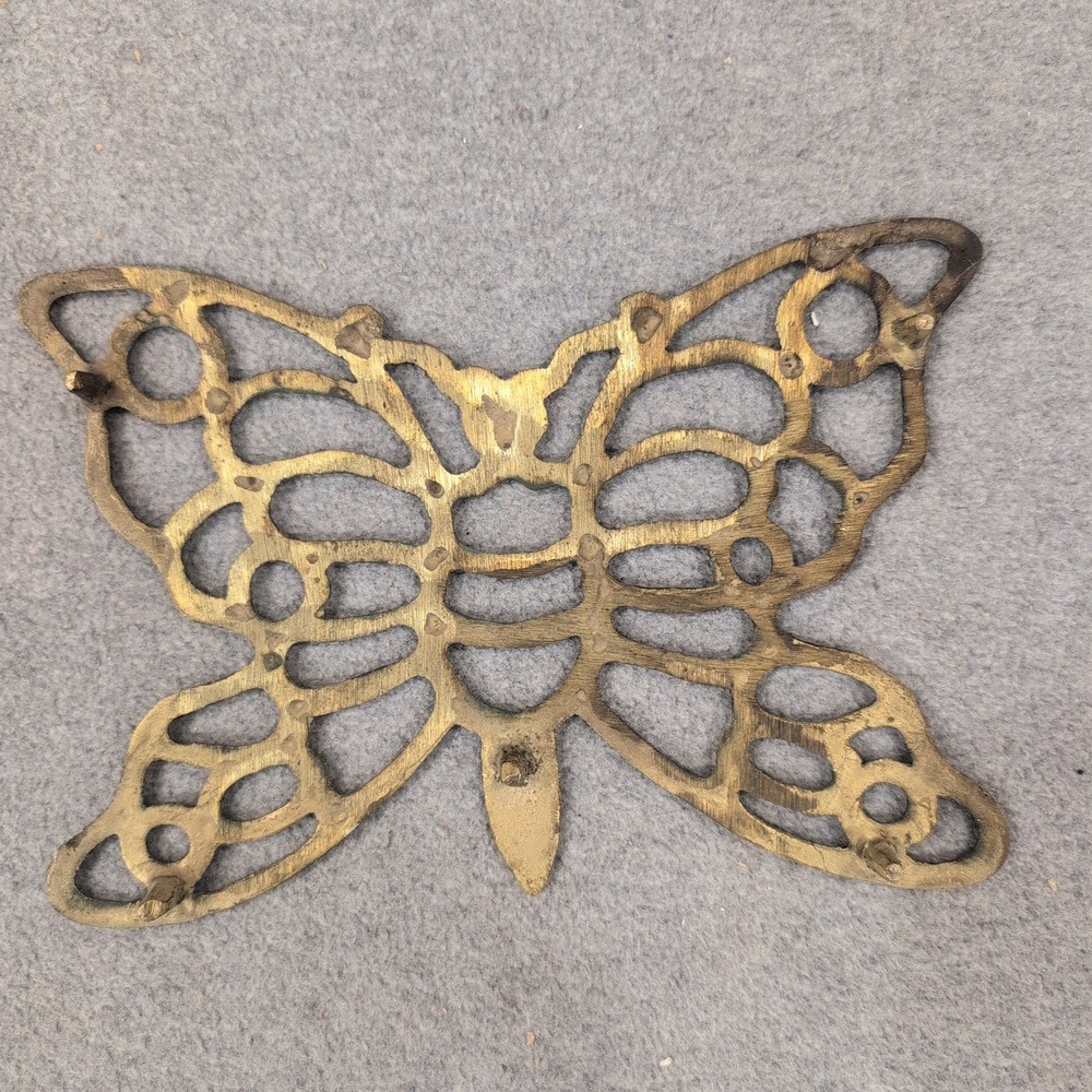 Vintage Solid Brass Butterfly Trivet Decorative Wall Hanging‎ Gold Tone NA311 - Picture 3 of 5